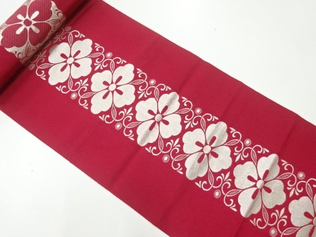 JAPANESE KIMONO / ANTIQUE BOLT FOR HASSUN OBI / WOVEN RHOMBUS FLOWER